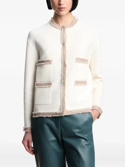 Emporio Armani Ottoman Stitch Knit Jacket With Fringe Hems