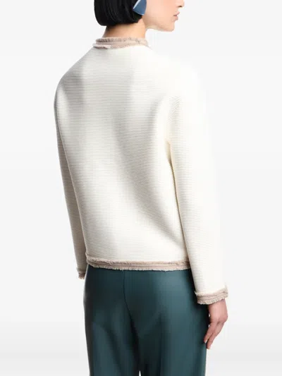 Emporio Armani Ottoman Stitch Knit Jacket With Fringe Hems