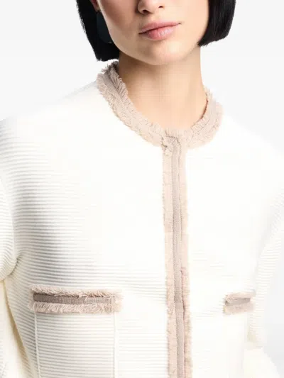 Emporio Armani Ottoman Stitch Knit Jacket With Fringe Hems