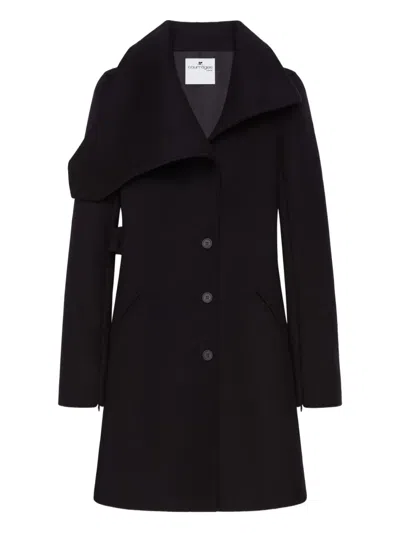 Courrèges Asymmetric-lapel Button-up Coat In Black