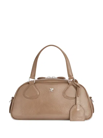 Courrèges Structured Shoulder Bag With Detachable Strap And Top Handles In Nude