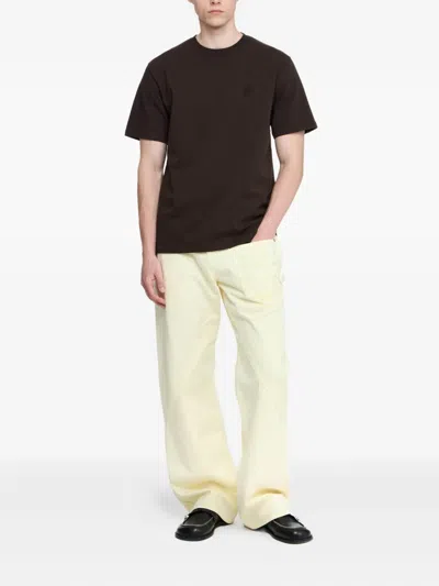 Jw Anderson Anchor Embroidered Cotton T-shirt In Brown