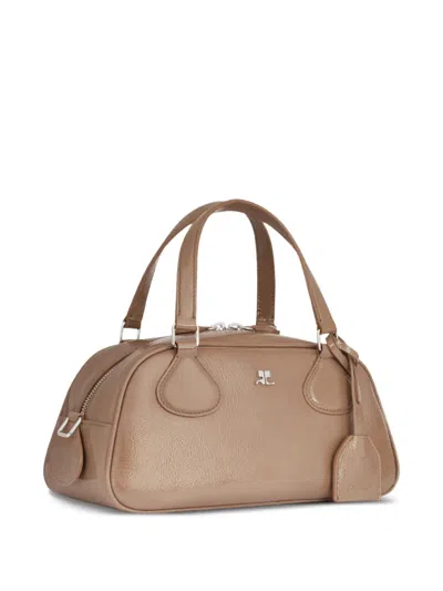 Courrèges Structured Shoulder Bag With Detachable Strap And Top Handles In Nude