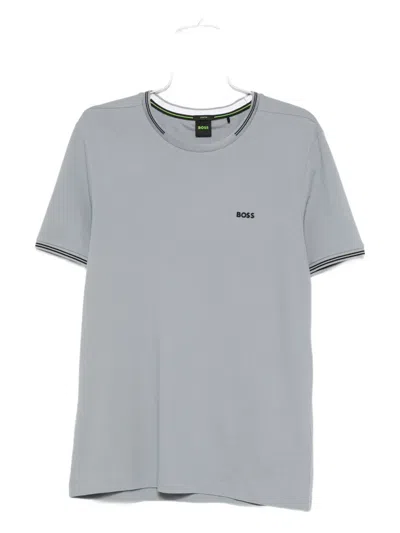 Hugo Boss Tipped-collar Cotton T-shirt In Gray