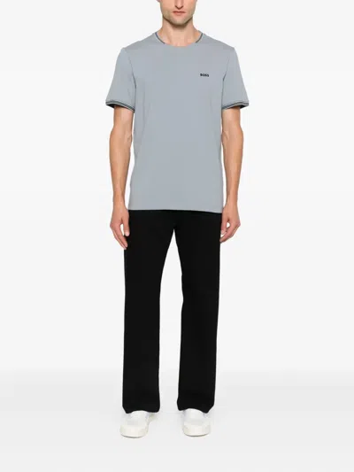 Hugo Boss Tipped-collar Cotton T-shirt In Gray