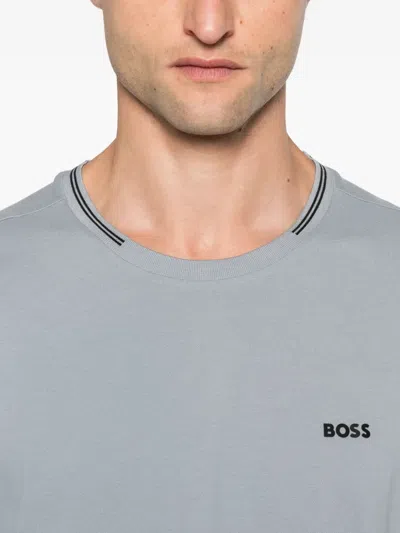 Hugo Boss Tipped-collar Cotton T-shirt In Gray
