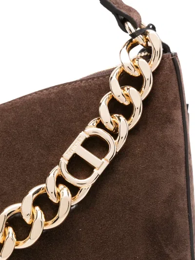 Twinset Chain Strap Shoulder Bag With Structured Shape In Brown