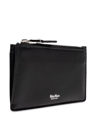 Max Mara Leather Zip Pouch In Black