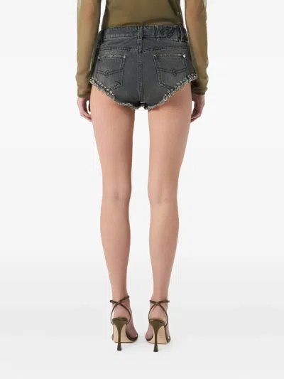 Blumarine Eyelet-detail Denim Shorts In Black