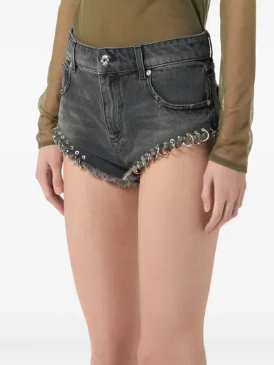 Blumarine Eyelet-detail Denim Shorts In Black
