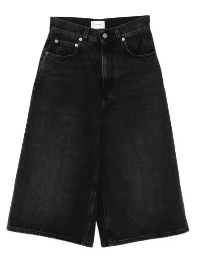 Haikure Wide Leg Denim Bermuda With Belt Loops In Black