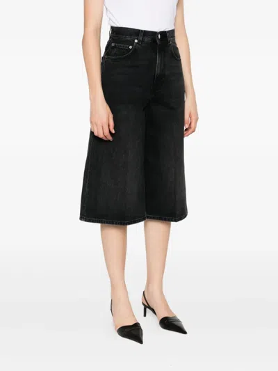 Haikure Wide Leg Denim Bermuda With Belt Loops In Black