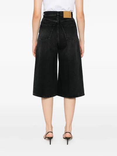 Haikure Wide Leg Denim Bermuda With Belt Loops In Black