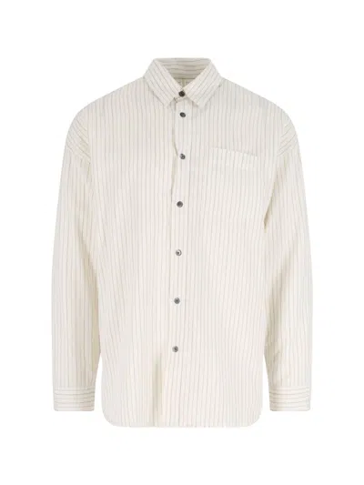 Sunflower Stable White Shirt With Classic Collar And All-over Striped Motif In Linen Blend Man In White
