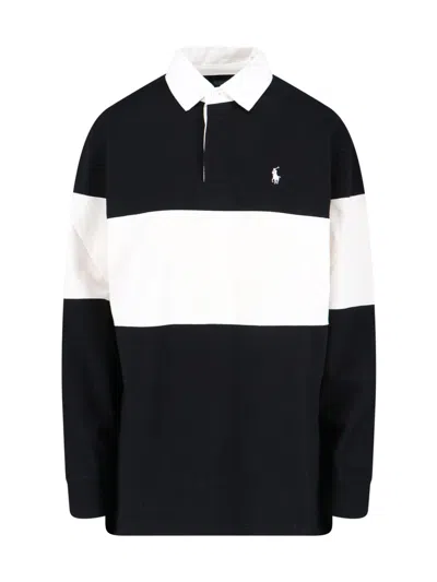 Polo Ralph Lauren Short Sleeves With Contrasting Collar And Striped Pattern In Black