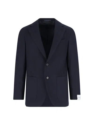 Caruso Tailored Black Herringbone Jacket With Notched Lapel