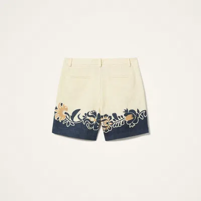 La Doublej Boyfriend Printed Cotton-blend Shorts In Neutral