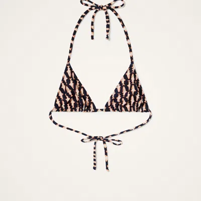 La Doublej Fish-print Triangle Bikini Top In Black