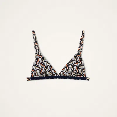 La Doublej Geometric-print Triangle Bikini Top