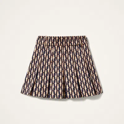 La Doublej Pleated Fish-print Skirt