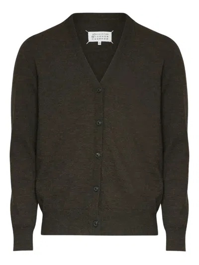 Maison Margiela Suede Patch Cardigan Sweaters And Cardigans Brown In Brown