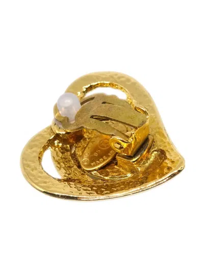 Pre-owned Chanel 1995 Heart-motif Cc Earrings