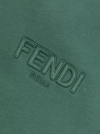 Fendi Embroidered-logo Zip-up Hoodie In Green