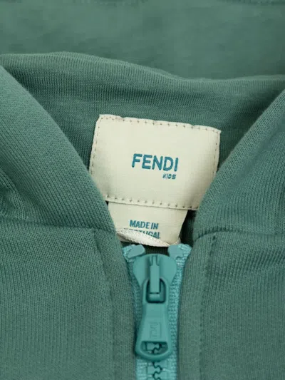 Fendi Embroidered-logo Zip-up Hoodie In Green