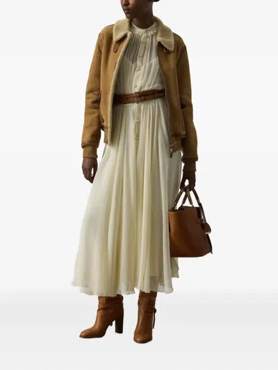 Ralph Lauren Shearling-collared Bomber Jacket In Brown