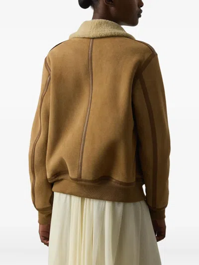 Ralph Lauren Shearling-collared Bomber Jacket In Brown