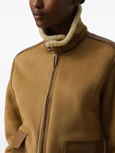 Ralph Lauren Shearling-collared Bomber Jacket In Brown