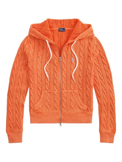Polo Ralph Lauren Cable-knit Hooded Cardigan In Orange