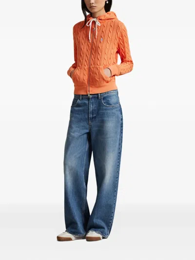 Polo Ralph Lauren Cable-knit Hooded Cardigan In Orange
