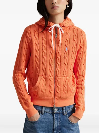Polo Ralph Lauren Cable-knit Hooded Cardigan In Orange