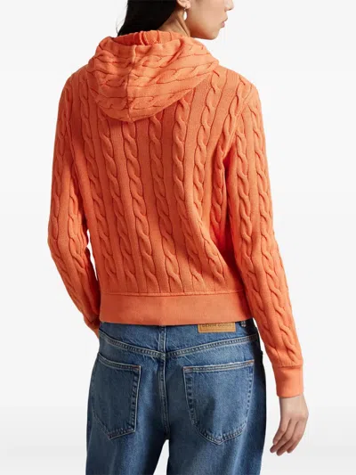 Polo Ralph Lauren Cable-knit Hooded Cardigan In Orange