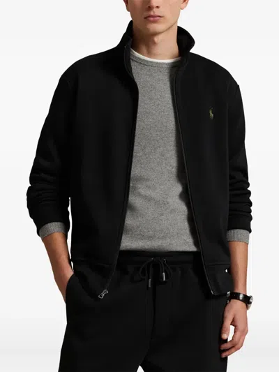 Polo Ralph Lauren Black Cardigan With High Neck And Pony Embroidery On The Front In Black