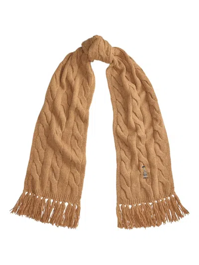 Polo Ralph Lauren Cable-knit Fringed Scarf In Brown