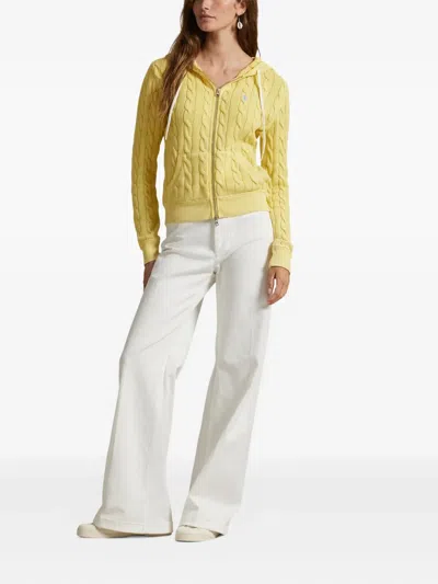 Polo Ralph Lauren Cable-knit Cotton Hoodie In Yellow