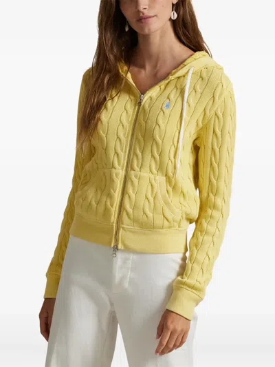 Polo Ralph Lauren Cable-knit Cotton Hoodie In Yellow