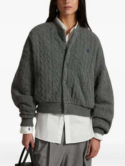 Polo Ralph Lauren Cashmere Sweater Bomber Jacket Grey In Gray