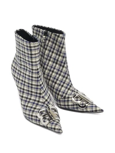 Pre-owned Balenciaga 110mm Pointed-toe Checked Boots