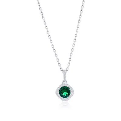 Simona Sterling Silver, Lab-grown Emerald And Natural Diamond Pendant W/chain - 0.78ct