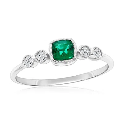 Simona Sterling Silver, Lab-grown Emerald And Natural Diamond Ring