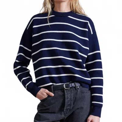 Apiece Apart Sportif Stripe Sweatshirt In Navy/cream