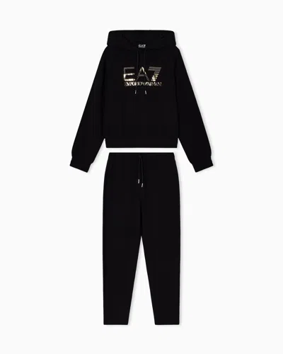 Ea7 Organic Cotton-blend Tracksuit With Oversized Logo In Black