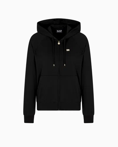 Ea7 Stretch-cotton Hooded Core Lady Sweatshirt In Black