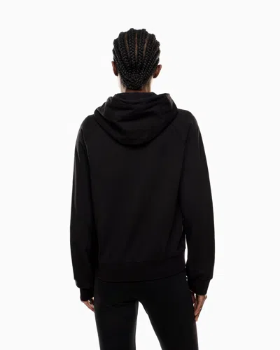 Ea7 Stretch-cotton Hooded Core Lady Sweatshirt In Black
