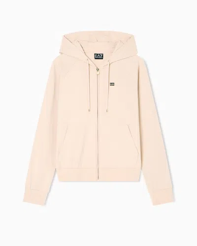 Ea7 Stretch-cotton Hooded Core Lady Sweatshirt In Neutral