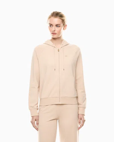 Ea7 Stretch-cotton Hooded Core Lady Sweatshirt In Neutral