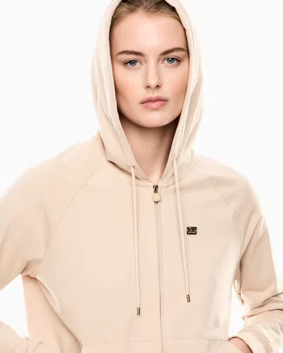 Ea7 Stretch-cotton Hooded Core Lady Sweatshirt In Neutral